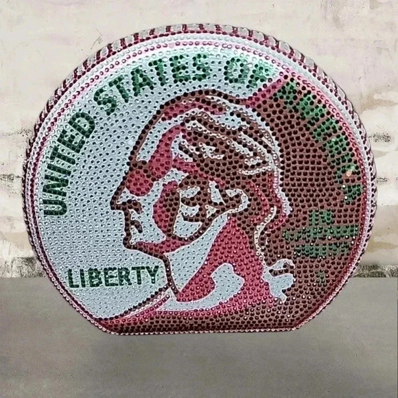 LUXURY Inlaid Diamond Evening Bag Dollar Coin Clutch Handbag - Picture 4 of 7